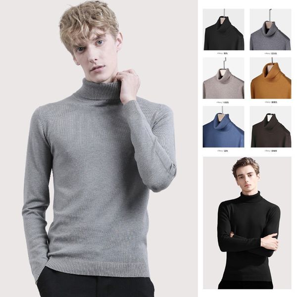 

men's sweaters high collar slim trend t-hirt veratile solid color thread wear bae shirt, White;black