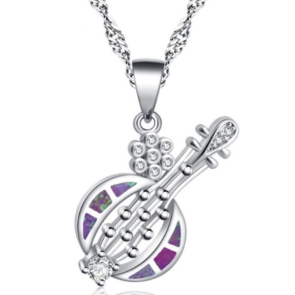 

pendant necklaces european and american style personality guitar necklace for women fashion trend zircon gifts jewelry wholesale, Silver