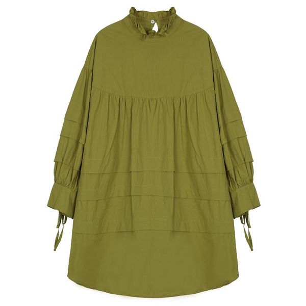 

casual dresses 2021 the autumn women pleated dress long sleeve vintage korean fashion elegant ladies party ruffle mini clothes, Black;gray
