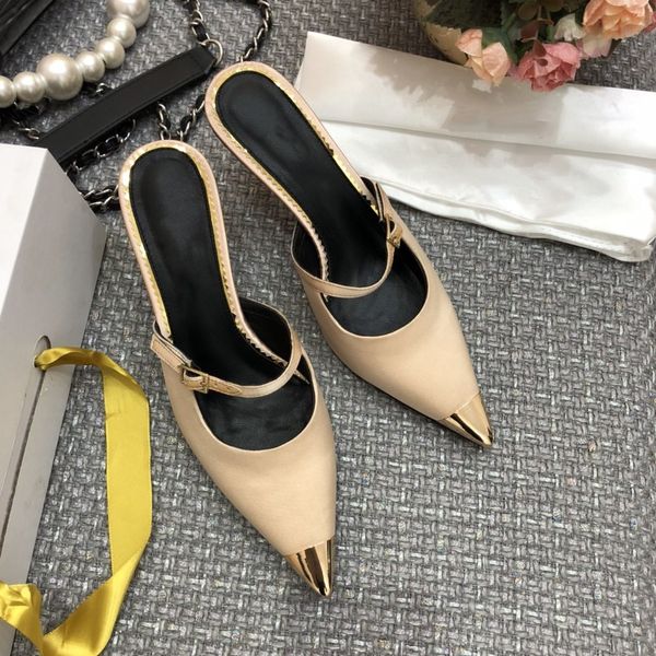 

2021 spring/summer high-end quality fashion trend ladies leather high-heel silk slippers with height 1, Black