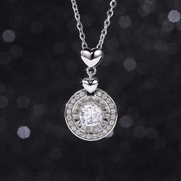 

chains vagzeb fashion round pendant necklace for women inlaid crystal cubic zirconia elegant engagement wedding jewelry, Silver