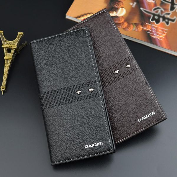 

men long wallet leather large capacity card purse wallets, Red;black