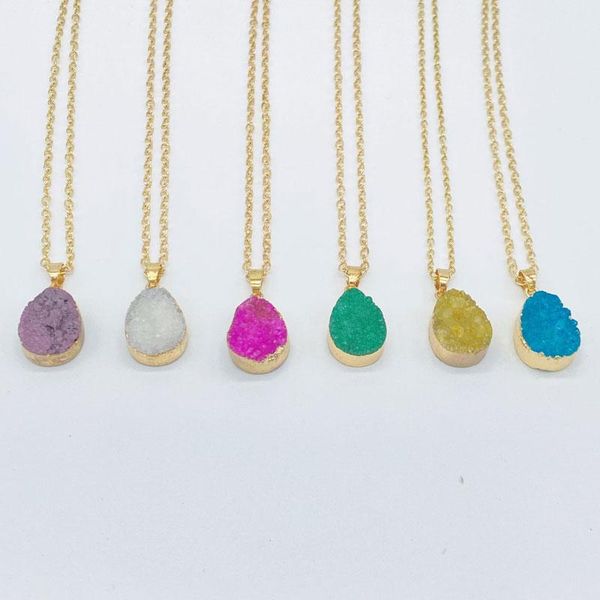 

2022 new natural quartz crystal stone gold plated irregular colorful chain pendant necklaces druzy jewelry for women girl, Silver