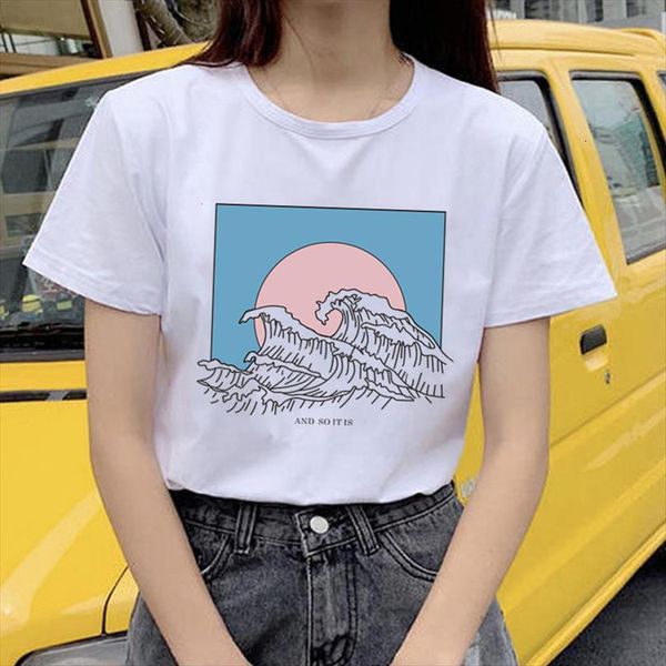 

harajuku and so it women mens t shirt is ocean wave aesthetic 90s fashion white tee summer casual o, White;black