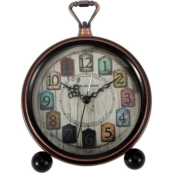 

other clocks & accessories 5 inch retro alarm clock non ticking silent metal antique table desk shelf quartz clock, loud wake up