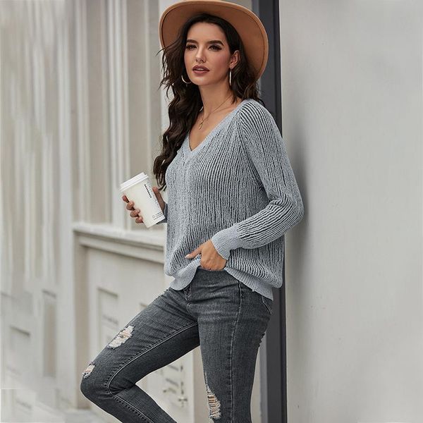 

plus size autumn clothing casual loose knitted sweater women long sleeve pullovers 2021 knitwear v-neck winter sweaters sj6478v women's, White;black