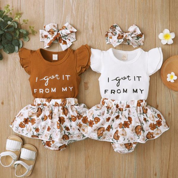 

clothing sets born baby girl clothes sleeve letter printed romper bodysuit+floral shorts+headbands outfits summer costumes for babies, White