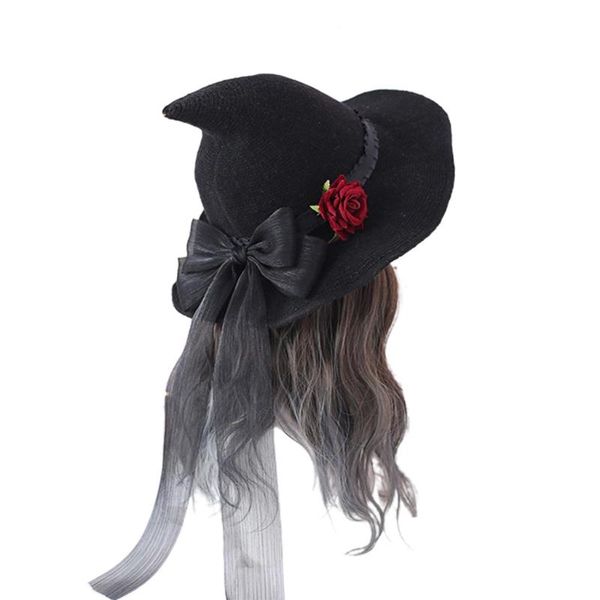 

beanies fashion lolita rose big bow witch hat modern dress party halloween gifts head ornament cosplay