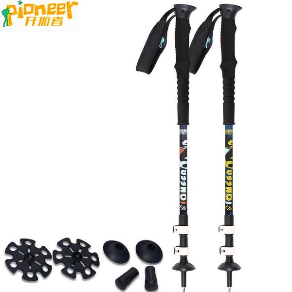 

trekking poles pioneer ski pole walking stick external lock adjustable carbon fiber aluminum camping hiking climbing walk cane 1 pair