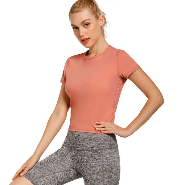 

slim yoga same nude sports t-shirt women's running fitns short sleeve blouse, Gray