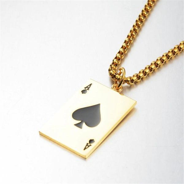 

pendant necklaces playing cards pendants for women men gold silver color stainless steel enamel necklace fashion hip hop jewelry
