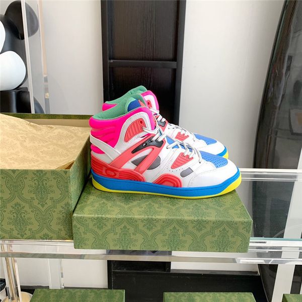 

luxury designer casual women's gu basket sneaker in multicolour leather effect shoes outdoor sneakers with box, Black