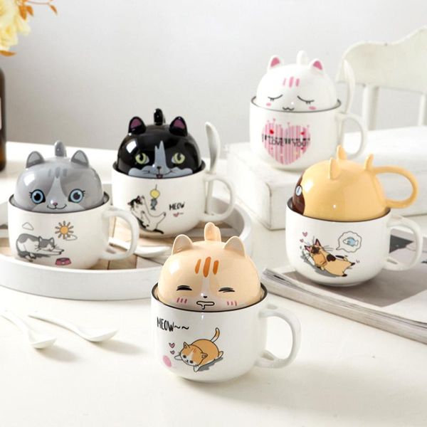 

Ceramic Cup With Lid Spoon Cute Large Capacity Coffee Mug Personality Creative Trend Couple Male And Female Student Gift Mugs