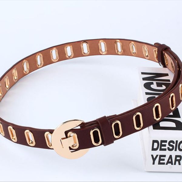 

belts fashion strap women waist belt hollow rivets pu leather for womens slim waistband female ladies apparel accessories, Black;brown