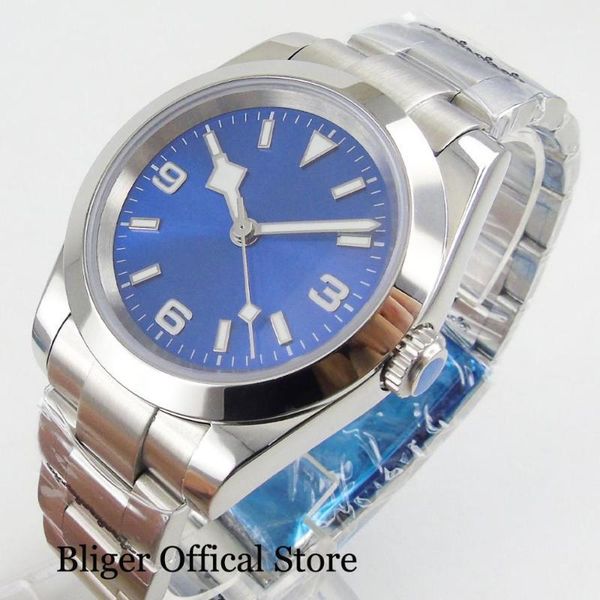 

wristwatches blue sterile 36mm polished bezel automatic men watch miyota 8215 snow flake hand solid back brushed oyster band, Slivery;brown
