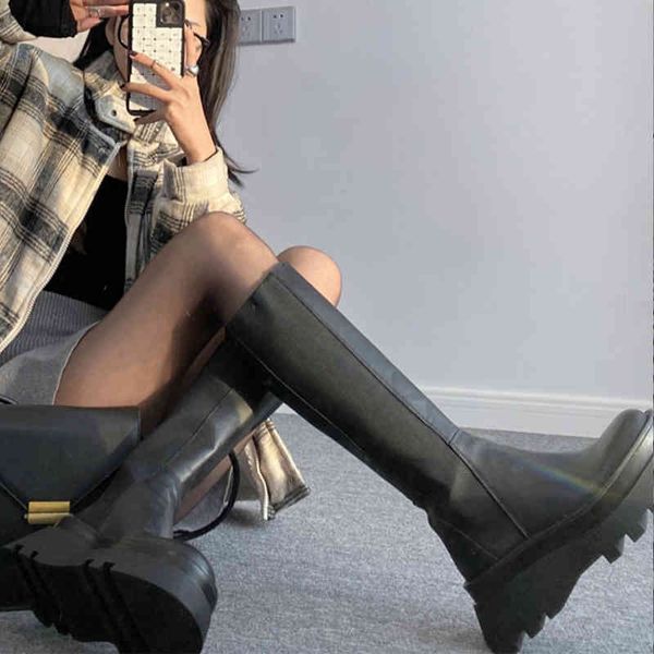 

boots high women zipper leather shoes autumn thick bottom platform ladies knee elegant fashion female footwear h7ba, Black