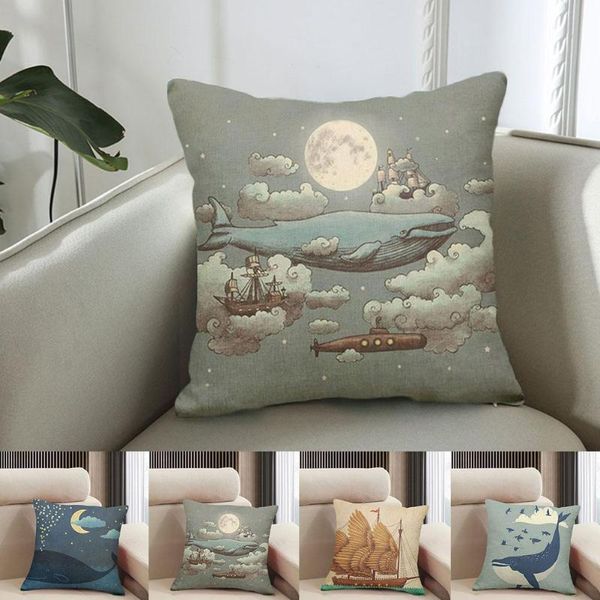 

pillow case ocean cushion covers sailboat cushions animal el jute art 43x43cm whale designer modern throw n2g4