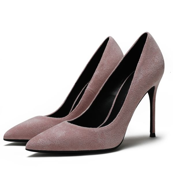 

sandals mature women's elegant footwear classic kid suede leather date large size 41 slip on pumps woman shoes high heel e0075 2fj, Black