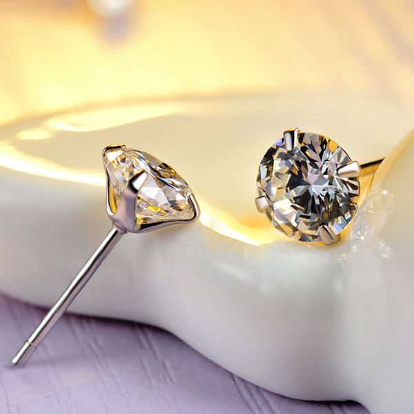 

earrings s925 silver needle four claw korean simple diamond earrings personality jewelry temperament zircon earrings men's and women , Golden