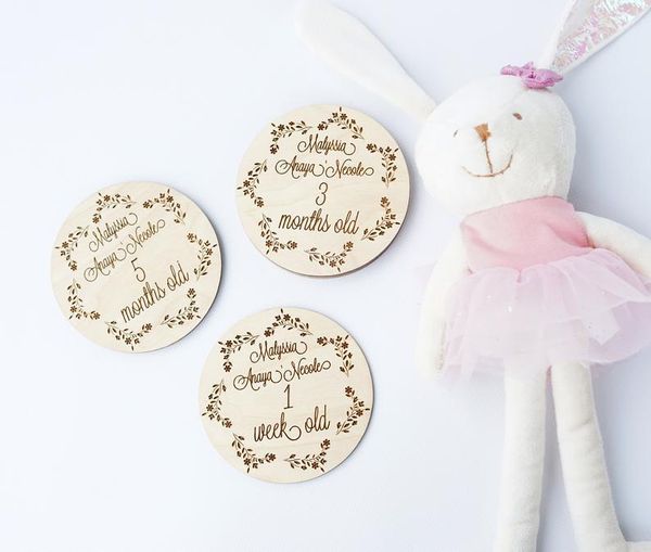 

greeting cards wood baby monthly milestones month signs po shower gift accessory