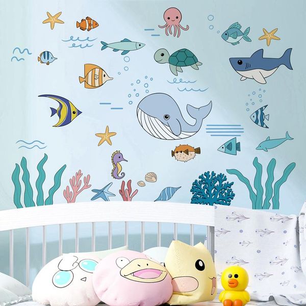 

wall stickers ocean fish animals sticker diy seagrass corals decals for kids room baby bedroom bathroom home decoration accessories