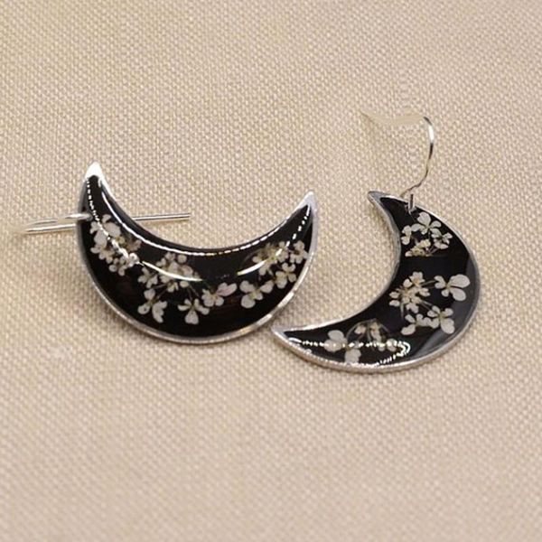 

dangle & chandelier fashion retro simple moon flowers earrings set for women epoxy simulation small floral crescent earring lady jewelry par, Silver