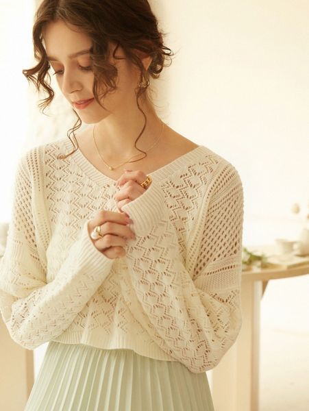 

drop shoulder openwork knit cover up y6bg#, White;black