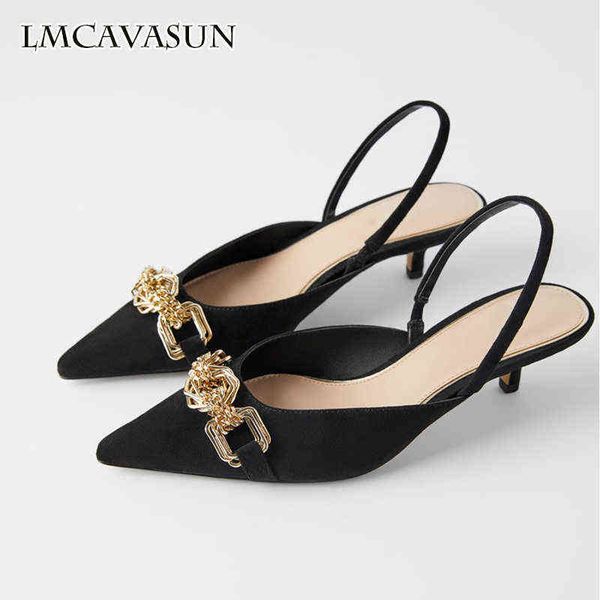 

dress shoes lmcavasun coherer chain women dress shoes pointed toe thin heel women slingbacks 220315, Black