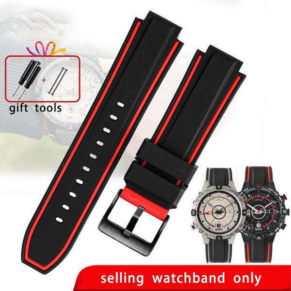

watch bands convex silicone watchband for t-imex t2n721 with tide compass series tw2t76400 man's strap belt 24*16, Black;brown