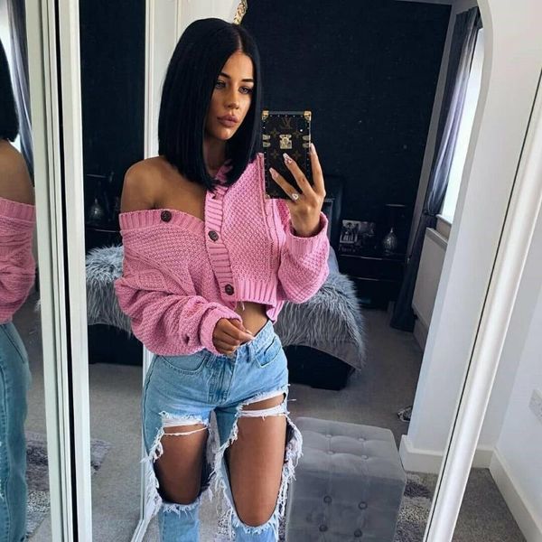 

women's knits & tees chic women cropped cardigan sweater fall spring 2021 knitwear short girl long sleeve twist crochet pull femme, White