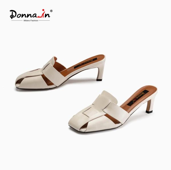

dress shoes donna-in 2021 fashion mules women covered square toe luxury genuine leather weave high heel ladies sandals designer elegant, Black