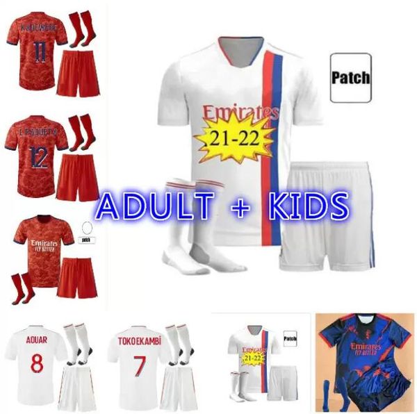 

21 22 maillot lyon soccer jerseys kit + socks 2021 2022 olympique lyonnais jersey de foot ol football shirts traore memphis men kids kits th, Black;yellow