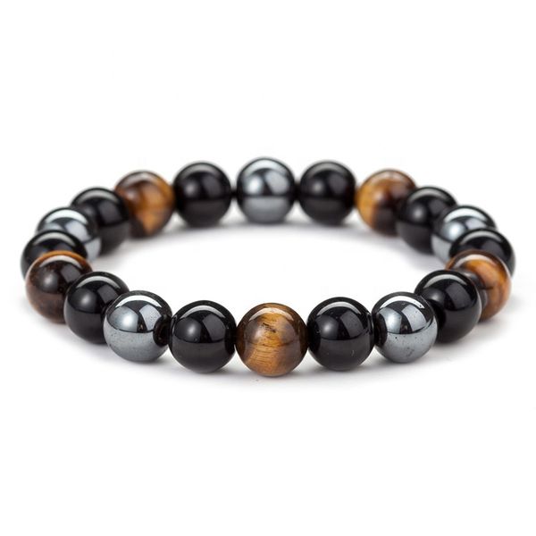 

selling tiger eye & hematite & black obsidian high grade natural stone bracelet