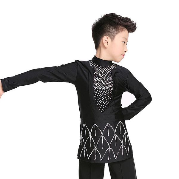 

stage wear latin dance shirts men boys ballroom costume long sleeve children samba rumba competition performance dn1103, Black;red