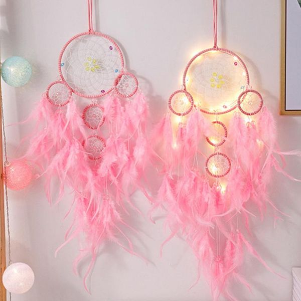 

decorative objects & figurines dream catcher with light handmade pink feather catchers boho baby room girls home decor kids bedroom decorati
