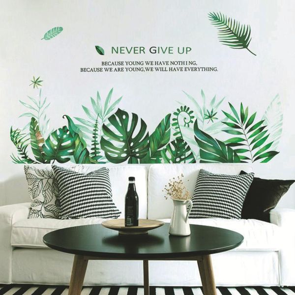 

green plant english wall stickers living room bedroom background diy decorative