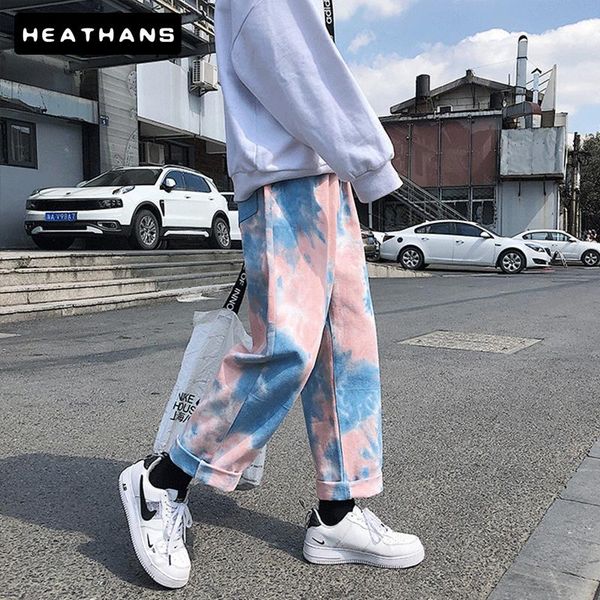 

sales men baggy jeans print joggers pants mens clothes harajuku ankle-length pocket trousers streetwear ropa hombre men's, Blue