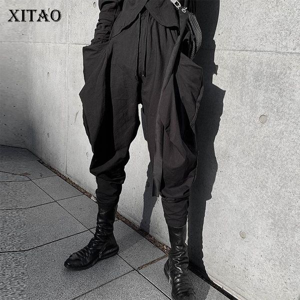 

women's pants & capris xitao high waist pleated irregular women clothes 2021 spring fashion pocket elastic black harem zll5029, Black;white