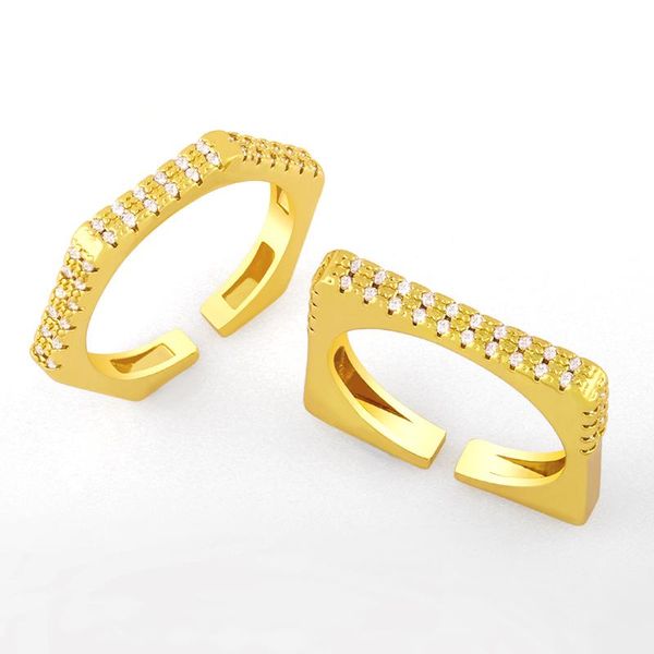 

cluster rings flola gold plated geometric square open cuff for women adjustable white stone finger ring cz wholesale jewelry gift rigk75, Golden;silver