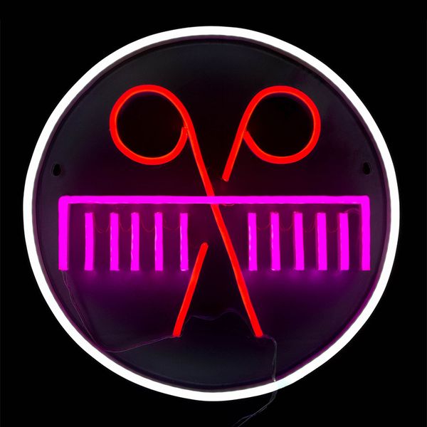 Ножницы и расческа знак парикмахерской моды мода картина украшения стены ручной неоновый свет 12 v супер яркий