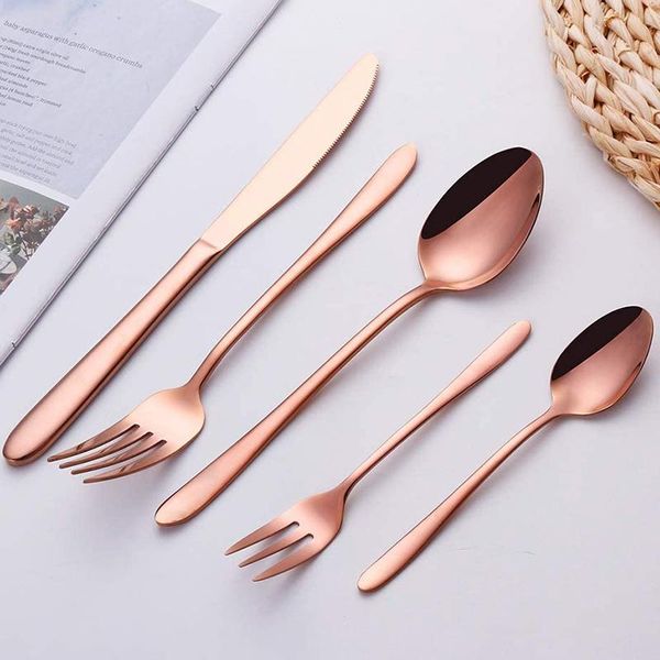 

dinnerware sets stainless steel cutlery set fork knives dessert spoon tableware mirror polished rose gold christmas flatware
