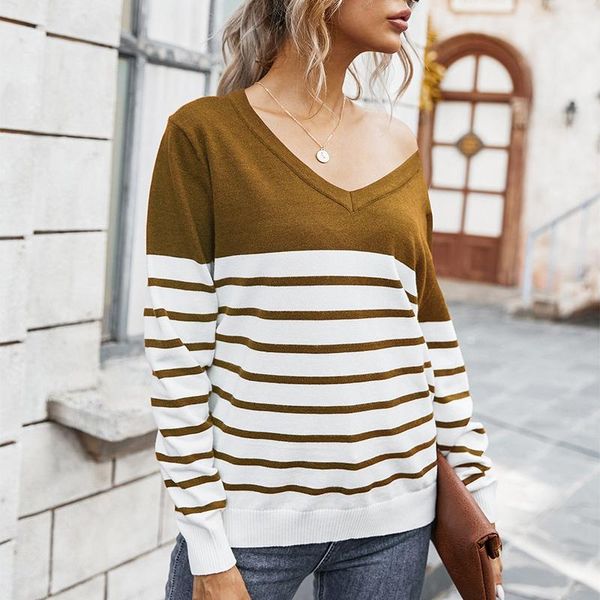 

women's sweaters stripe autumn sweater women pullover v-neck warm jumper loose winter casual knit oversize, White;black