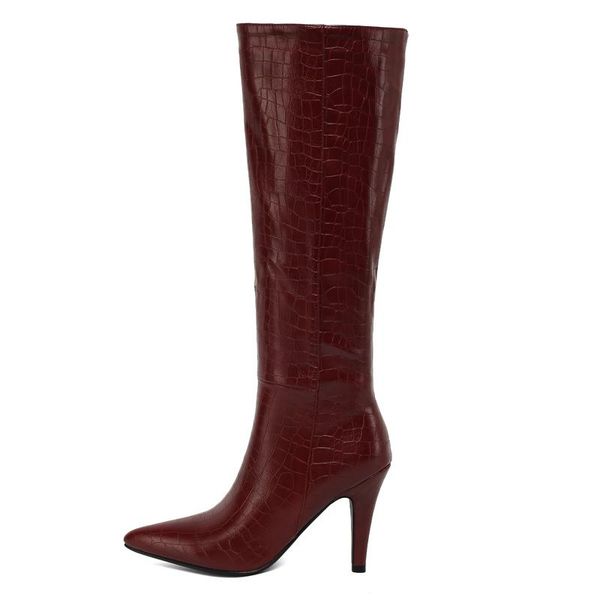 

boots winter for woman fashion pointed toe shoes clear heels stilettos zipper knee high 34-48, Black