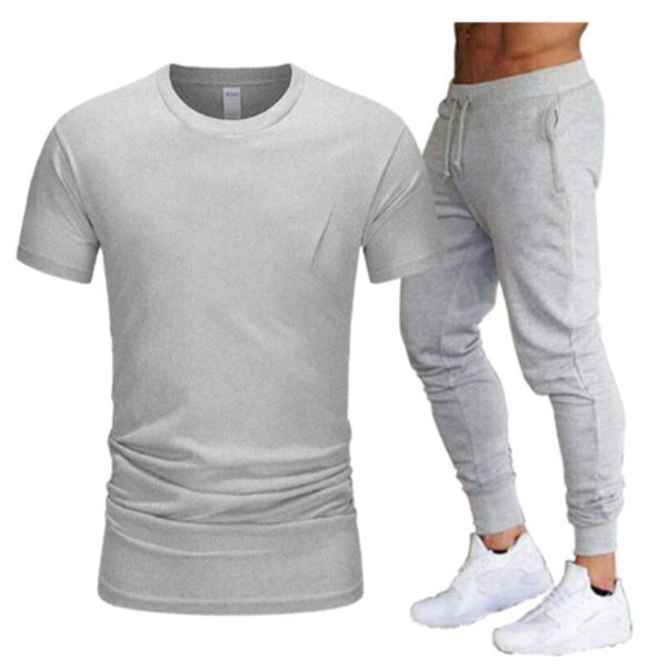 

men's tracksuits casual suit sportswear two-piece t-shirt brand track suits sports s-2xl, Gray