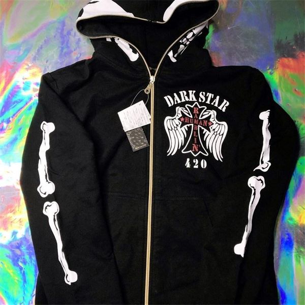 

women's hoodies & sweatshirts winter female hoody sweatshirt zip up black long sleeve loose skull printed women threaded cuffs coats