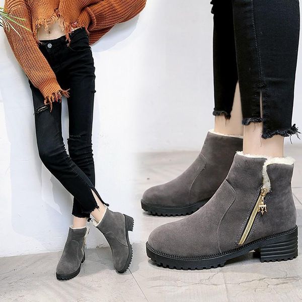 

boots fashion cotton shoes winter 2022 korean style low-heeled student short plus velvet warm snow, Black