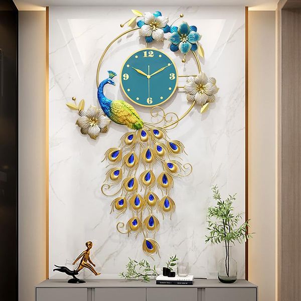 

wall clocks light luxury 3d clock peacock stickers living room decoration modern design home decor digital