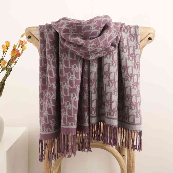 

scarf jacquard d letter cashmere women's warm thickened double-sided tassel long shawl, Blue;gray