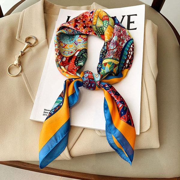

scarves 70*70cm silk satin hair scarf women handkerchief printed female square head bandana small neck muffler shawl wholesale, Blue;gray
