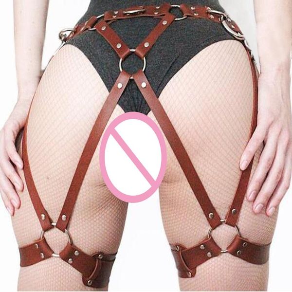 

belts women punk rave rock leather belt for stocking tassel chain harness harajuku gothic leg cage body straps suspenders, Black;brown